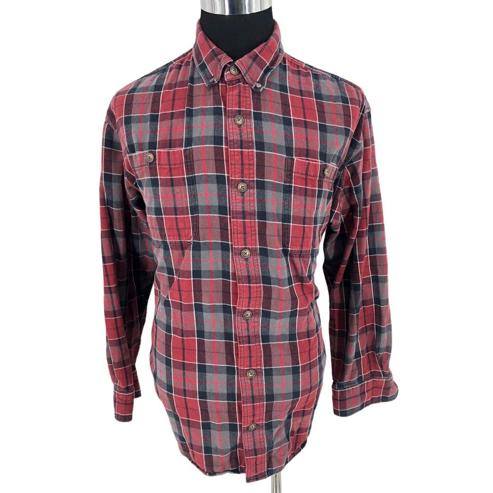 Duluth Trading Co Men’s XL Red Gray Plaid Flannel Button Down
